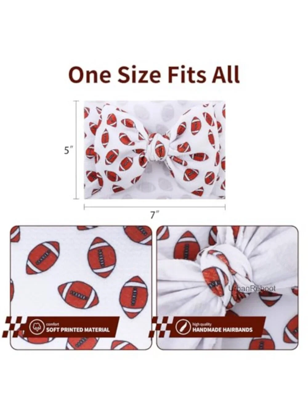 Handmade Football Bow Headband for Baby Girls Newborn Toddler